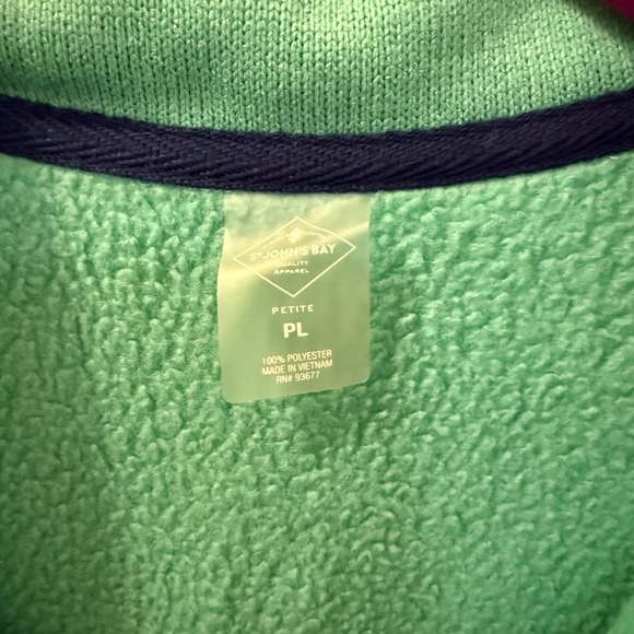 NWT St Johns Bay Women Petite Lg Pullover Fleece Sweatshirt Green Blue Snap Neck - Picture 4 of 14